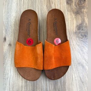 A. Giannetti Suede Leather Slide Sandals Women’s 6 Orange Made in Italy LNC